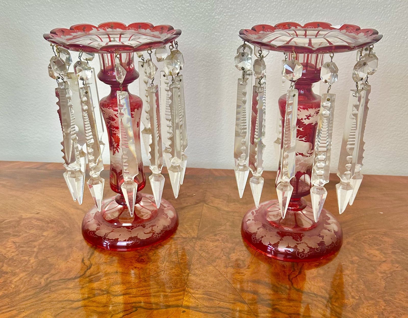 Pair Of Victorian Ruby Glass Lustres Circa 1875