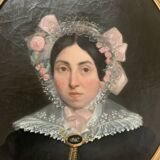 Oil On Canvas Pair Of Portraits In Gilded Oval Frames, 19th Century photo vinterior