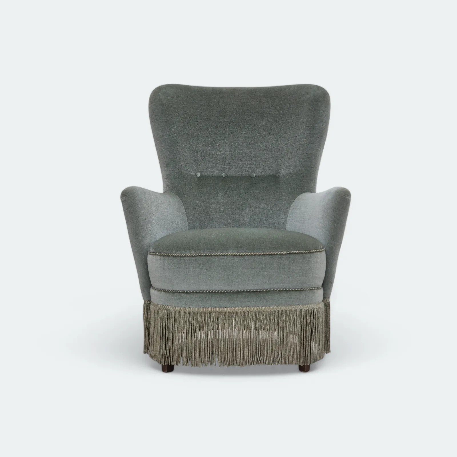 1970s, Danish Armchair, Original Condition, Furniture Velour, Beech Wood Legs.