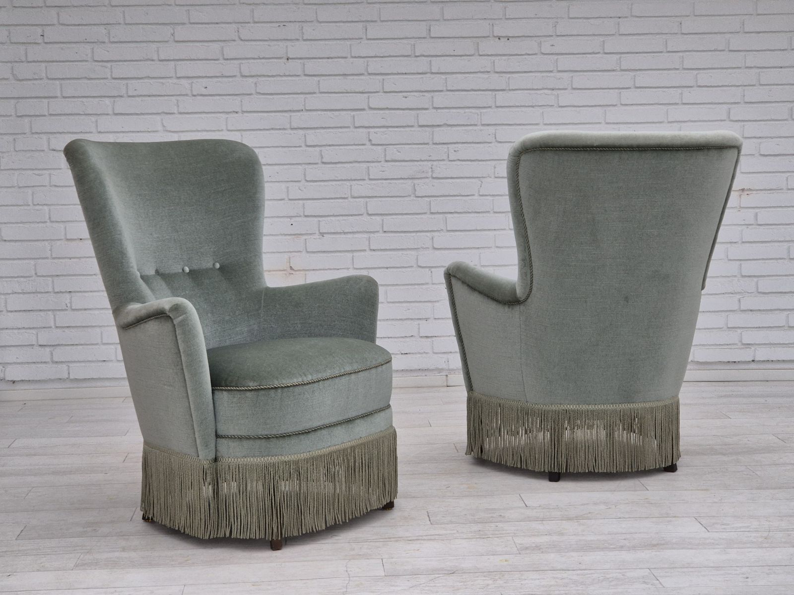 photo for sale 1970s, Danish Armchair, Original Condition, Furniture Velour, Beech Wood Legs.