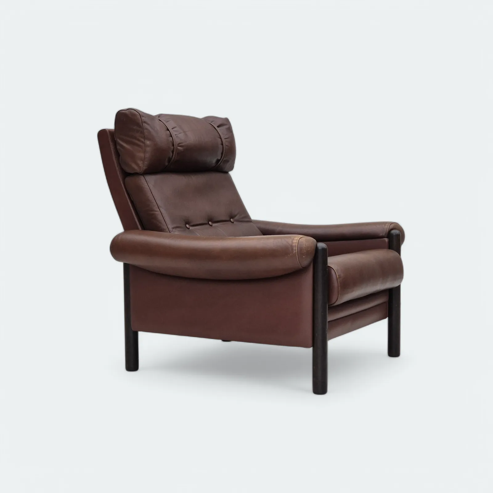1970s, Danish Armchair, Original Condition, Furniture Leather, Dark Oak Wood.