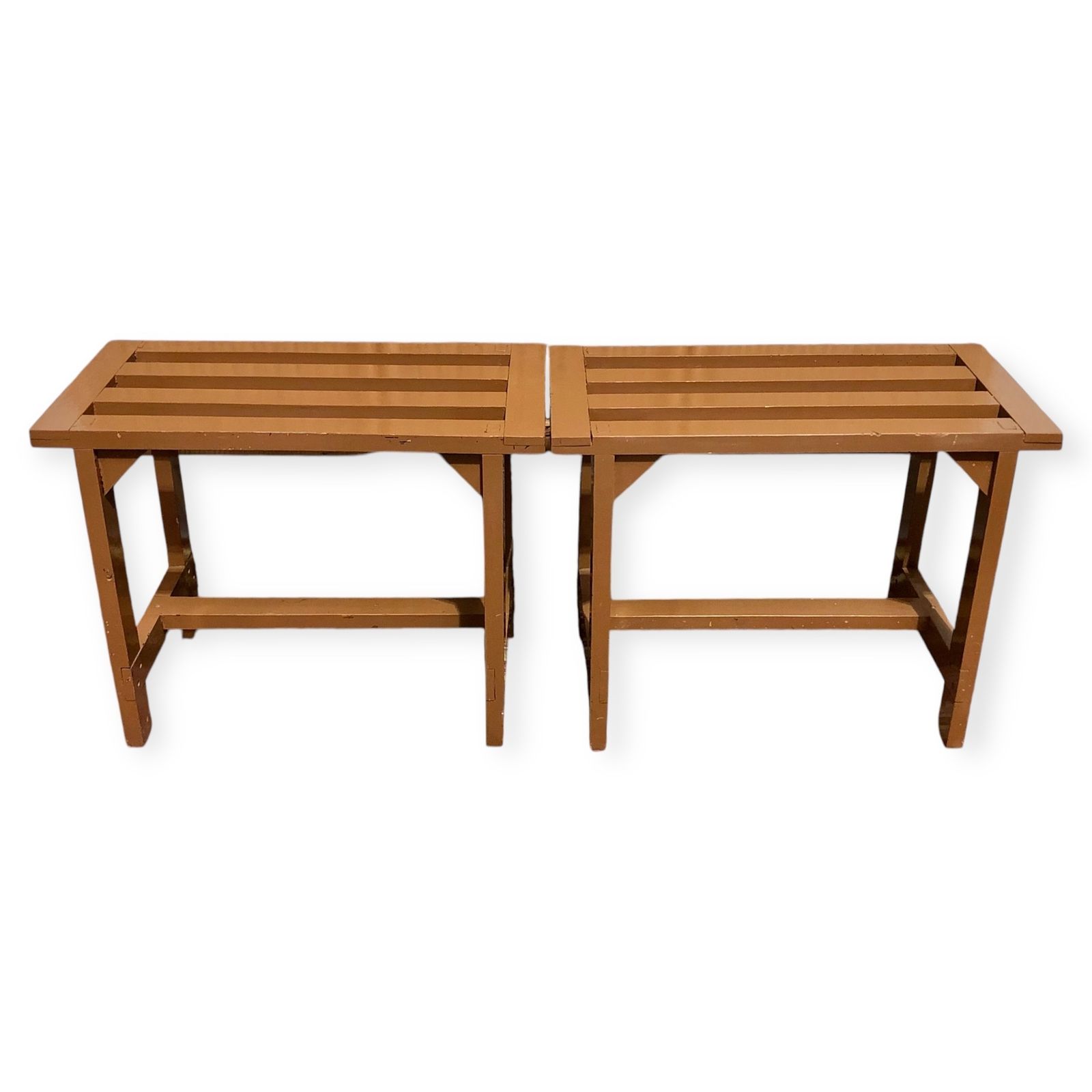 Handsome Pair Of Vintage Hardwood Luggage Stands / Luggage Racks