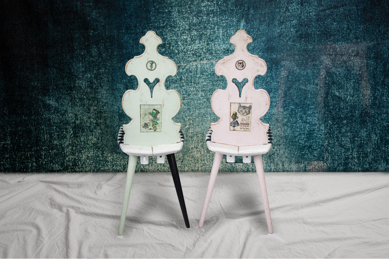 Exceptionally Fun Antique Alsatian Folk Chairs In Alice In Wonderland Theme photo furniture
