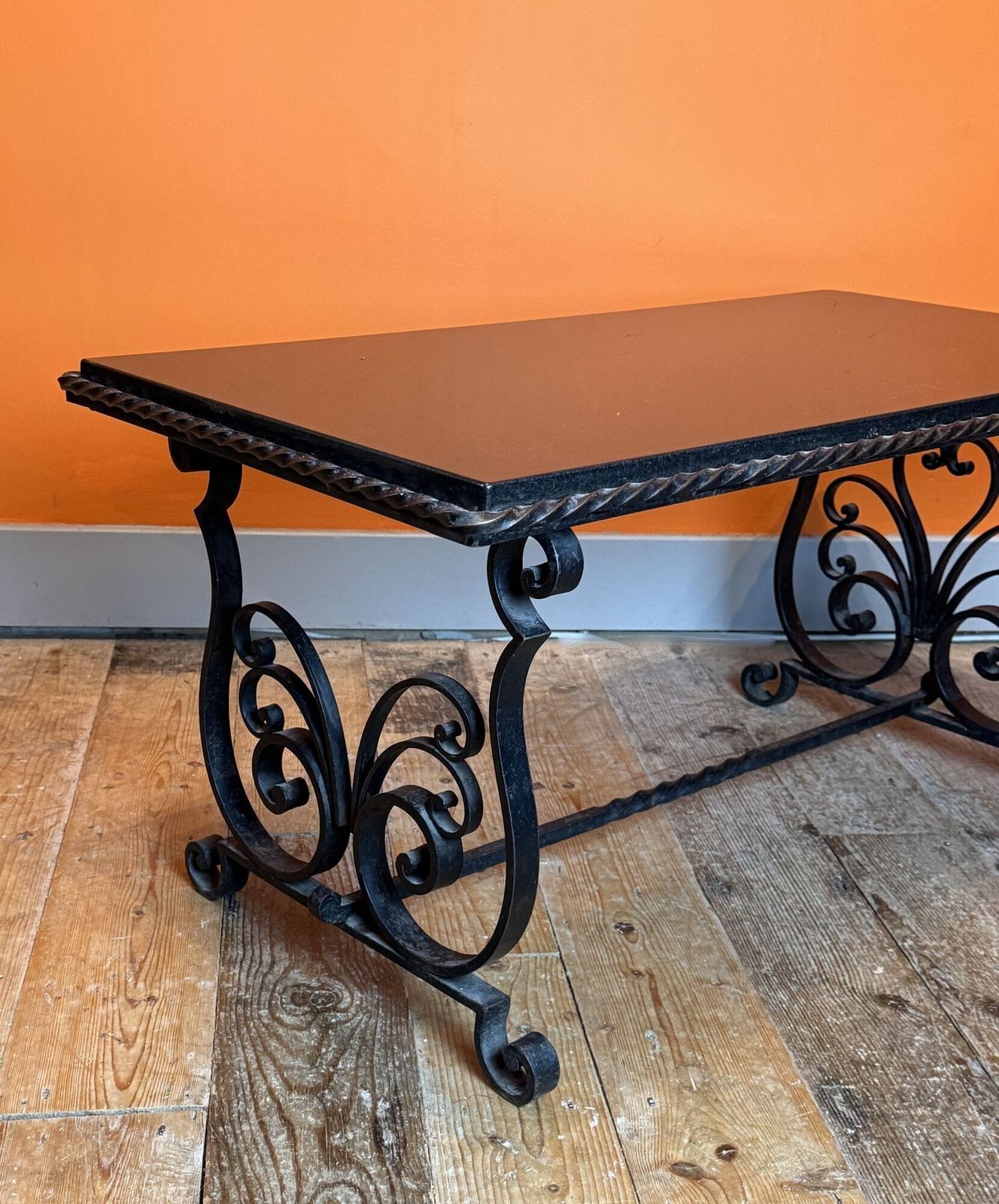 French Wrought Iron And Black Marble Coffee Table photo for sale