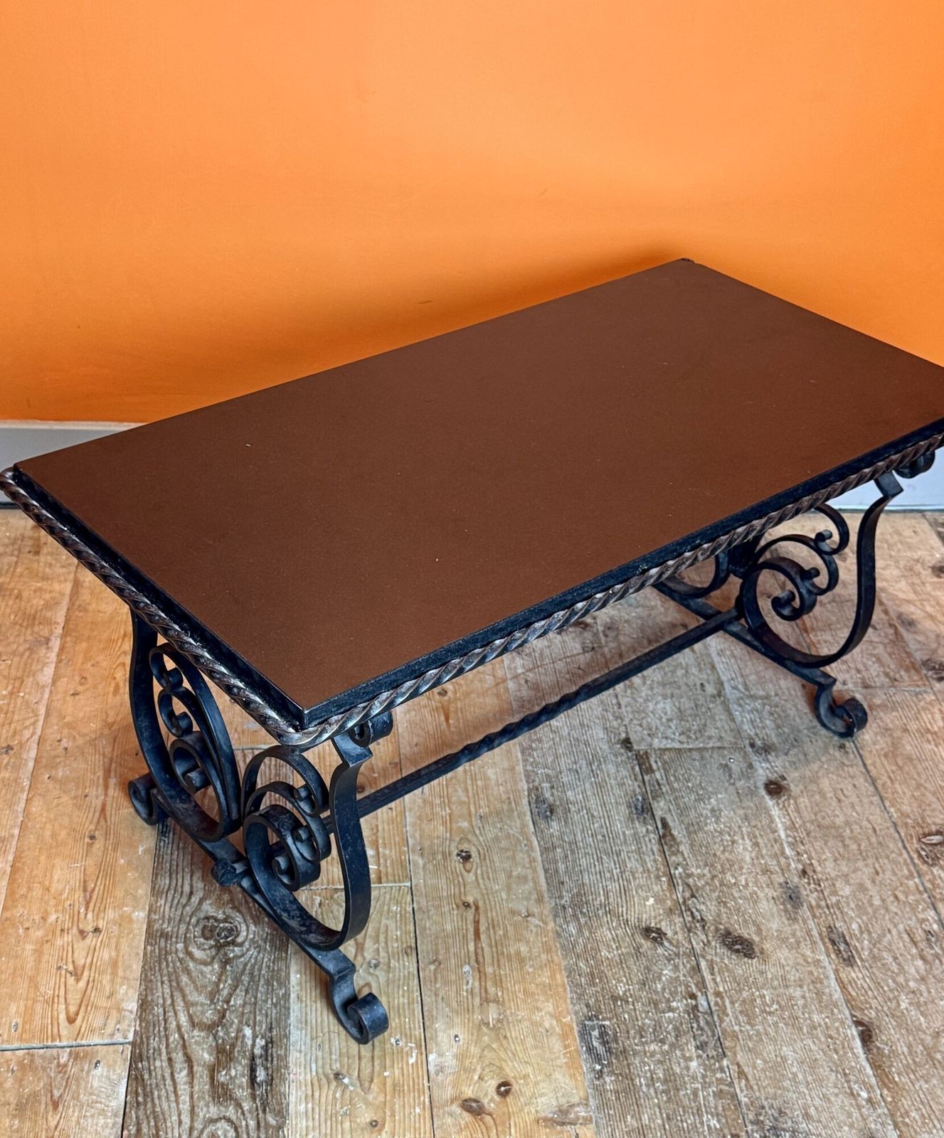 French Wrought Iron And Black Marble Coffee Table photo 650.0