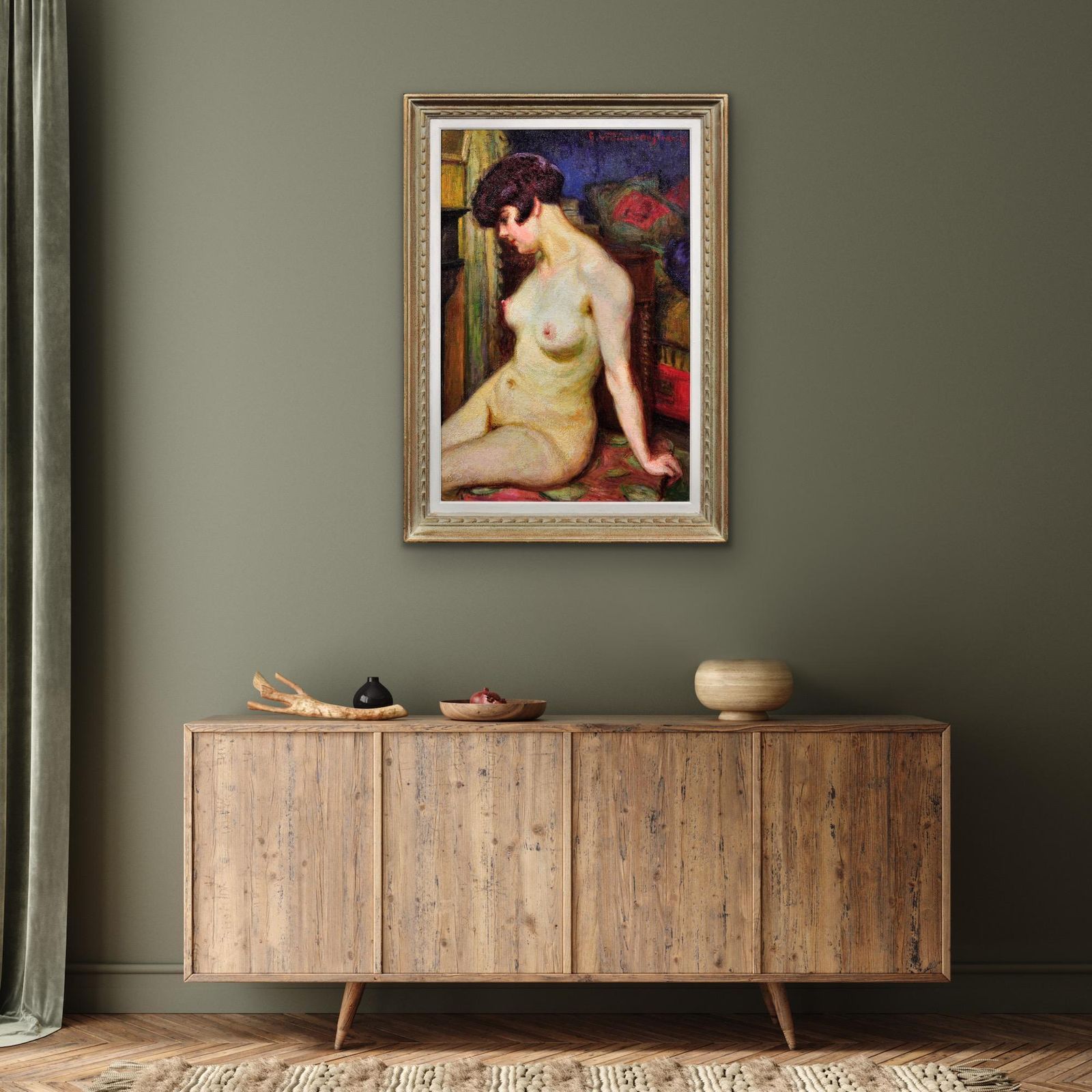 photo furniture Henri Vincent Anglade 1876 To 1956. La Muse. Framed 1937 French Post Impressionist Oil Painting Of A Female Nude.