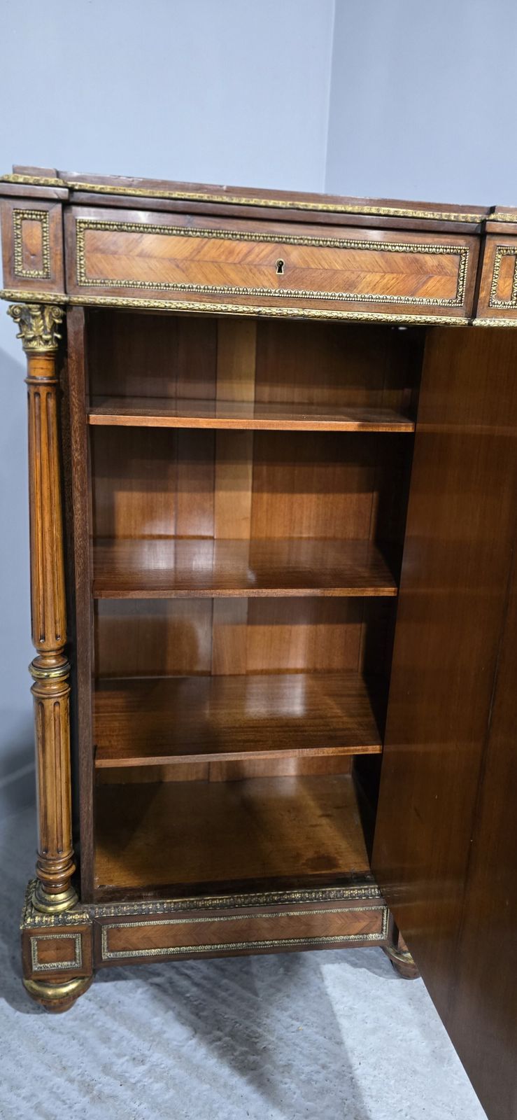 photo for sale Fabulous Pair Of Tall French Louis XVI  Porcelain Mounted Cabinets