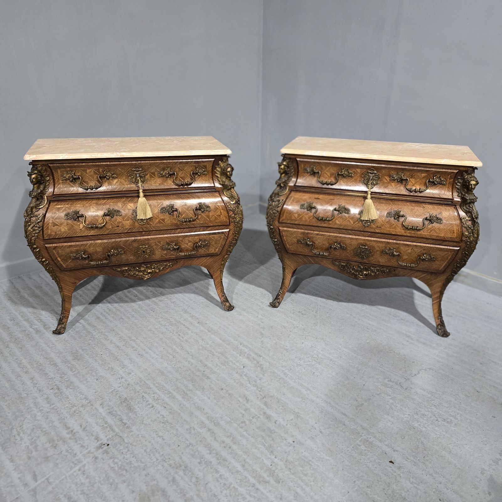 photo for sale Top Quality Pair French Bombe Commode Chests Of Drawers