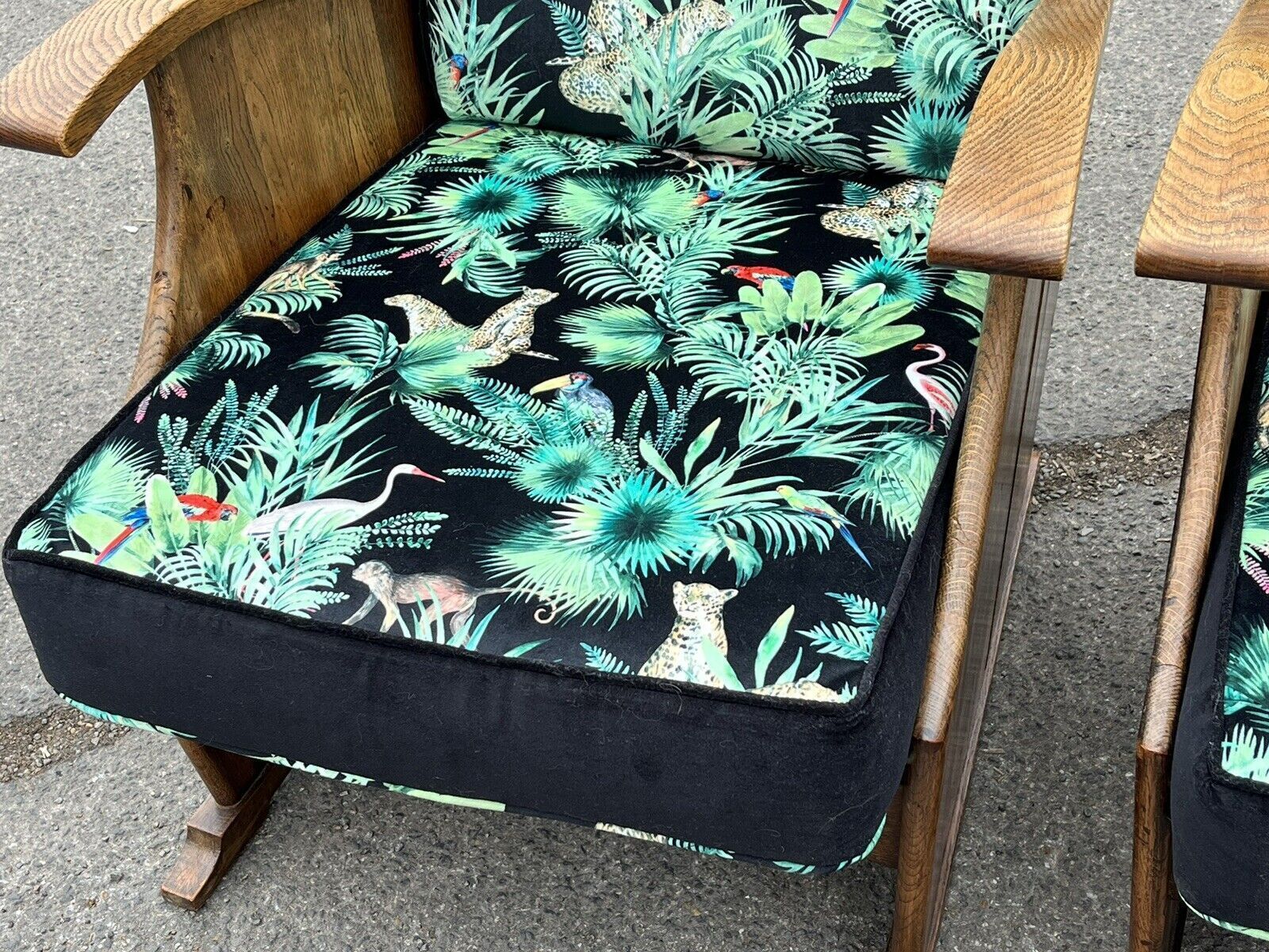 Mid Century Oak Armchair In New Upholstery In A Designer Print. photo for sale