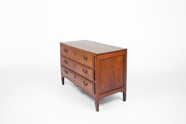French Rustic Chest Of Drawers In Oak With 3 Drawers, 1850s photo vinterior