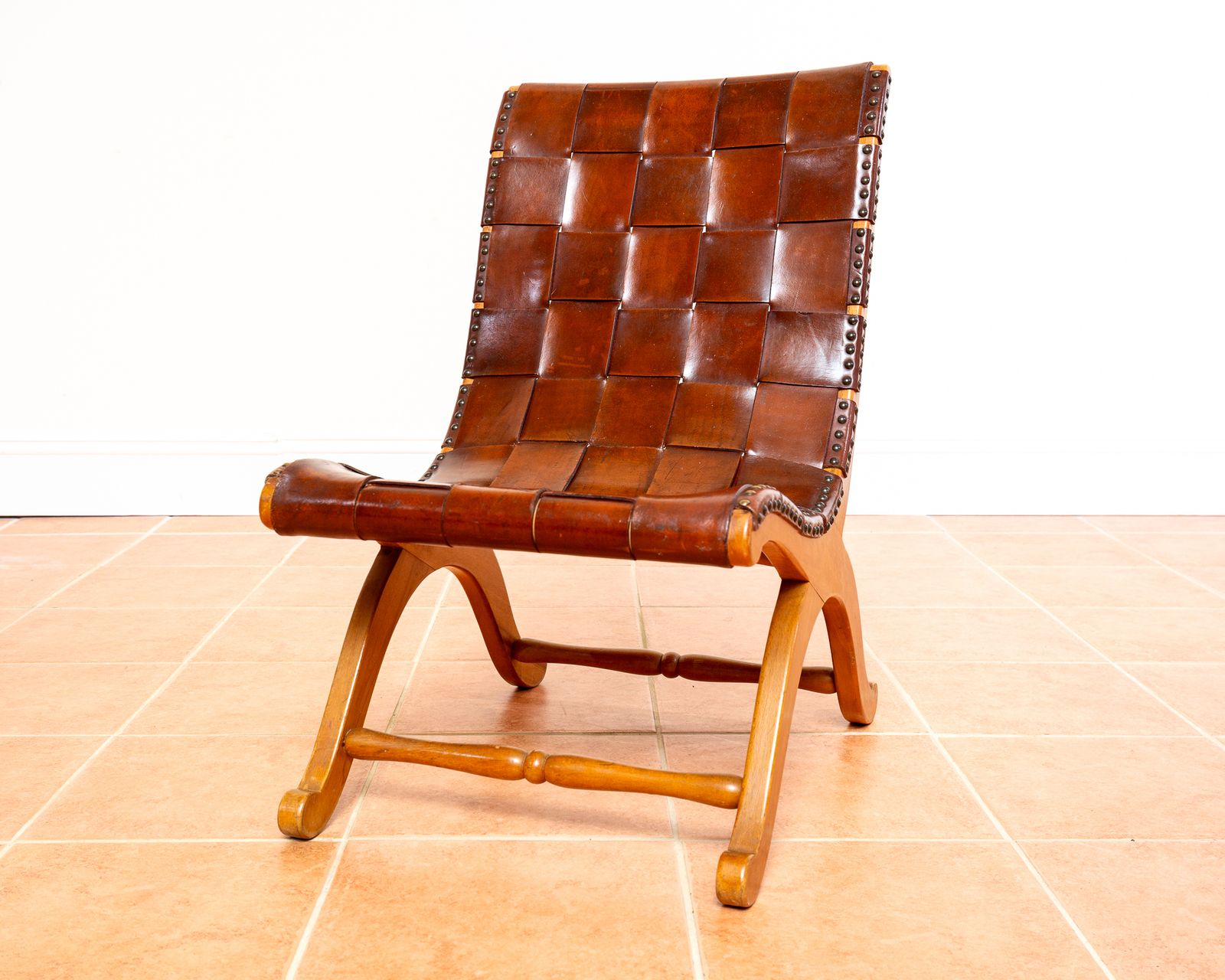 Pierre Lottier Slipper Lounge Chair Cigar Leather Strap 1960s Blonde Valenti Spanish French Mid Century Mcm Designer Neoclassical photo Furniture
