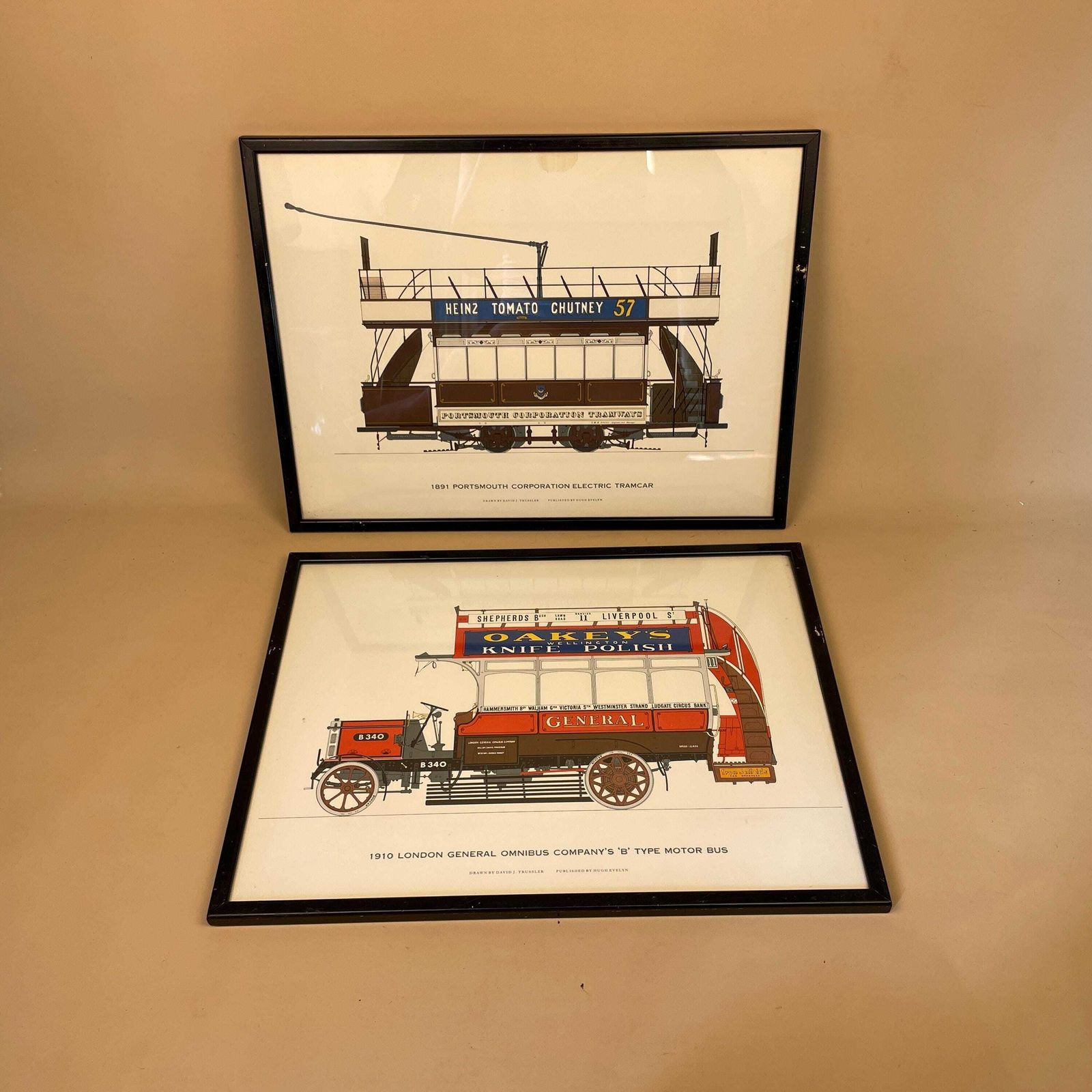 Vintage London & Portsmouth Tram Drawings From 1910 And 1891 Antique Framed Prints David J Trussler photo furniture