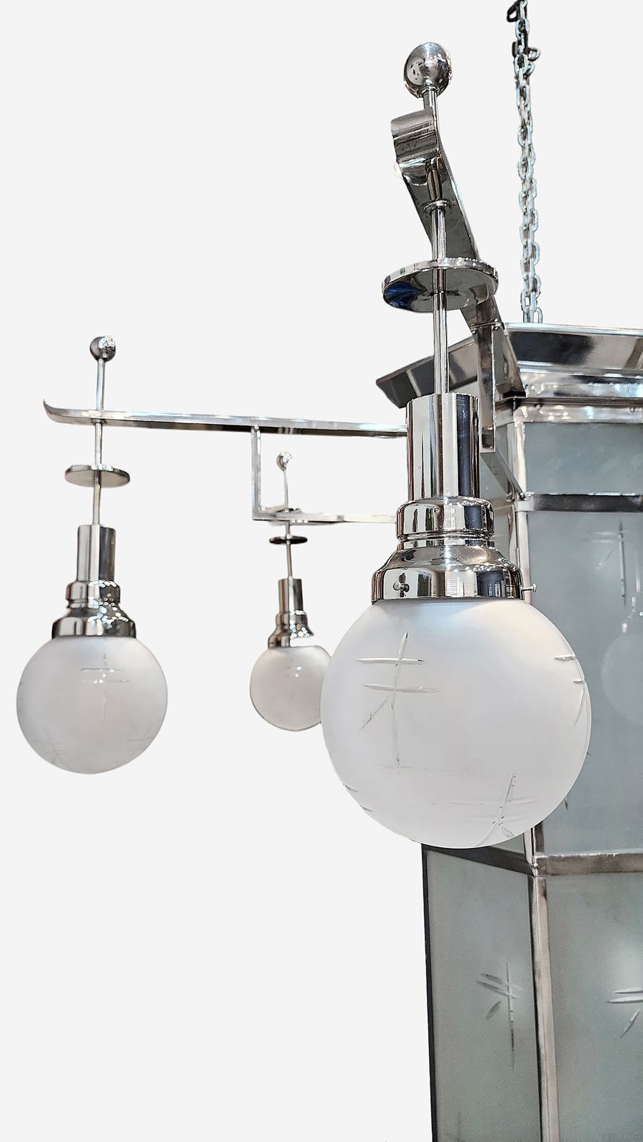 1920s Former Palacio Sudamérica's Art Déco Metal And Glass Lighting Fixture, Uruguay photo Lighting