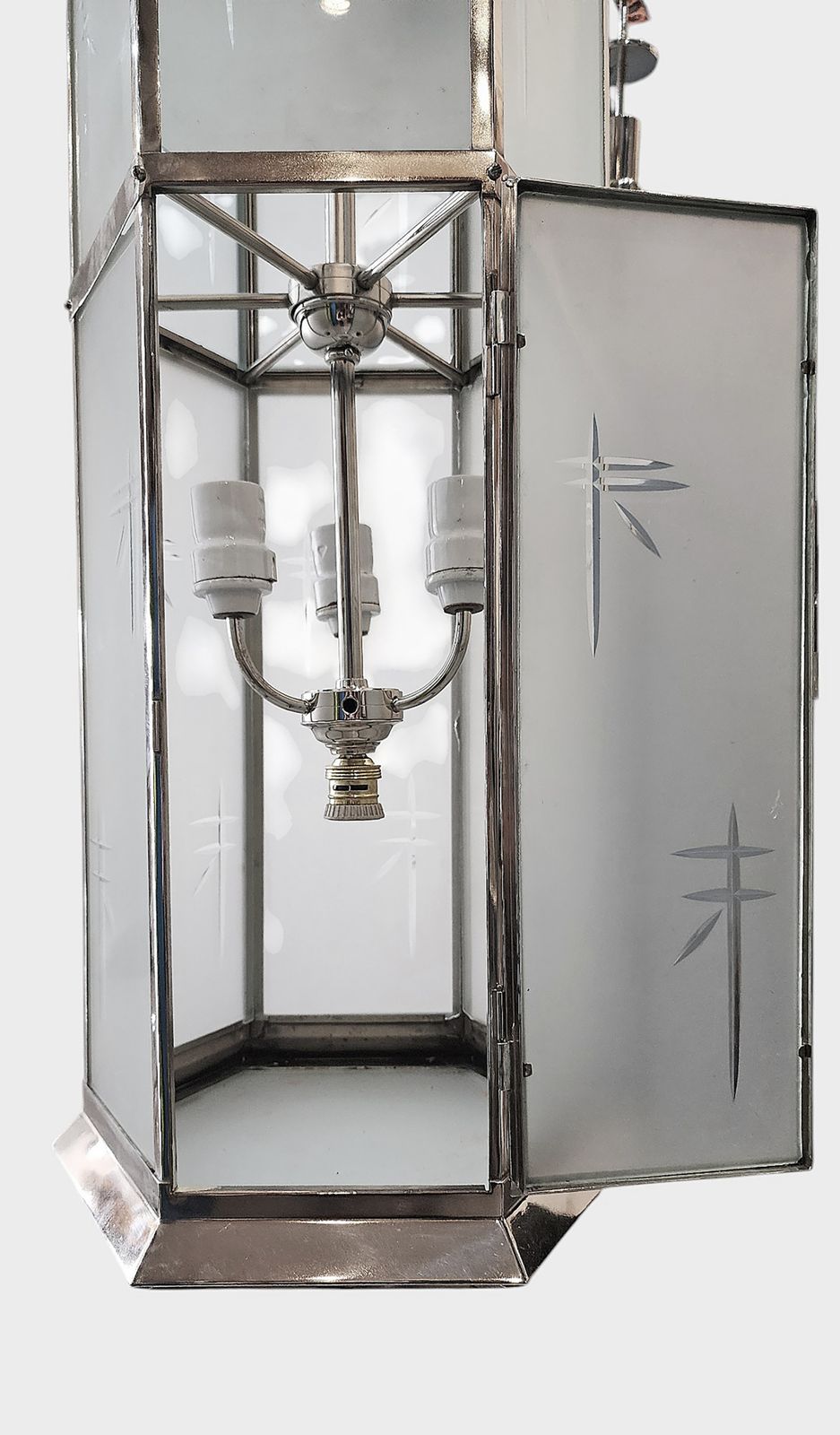 photo for sale 1920s Former Palacio Sudamérica's Art Déco Metal And Glass Lighting Fixture, Uruguay