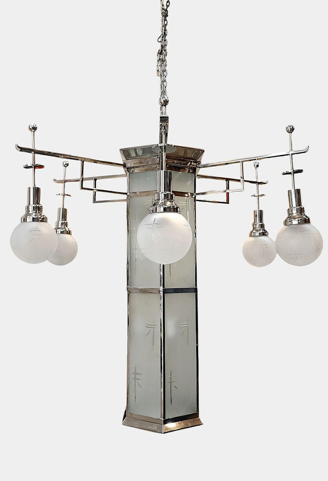 1920s Former Palacio Sudamérica's Art Déco Metal And Glass Lighting Fixture, Uruguay