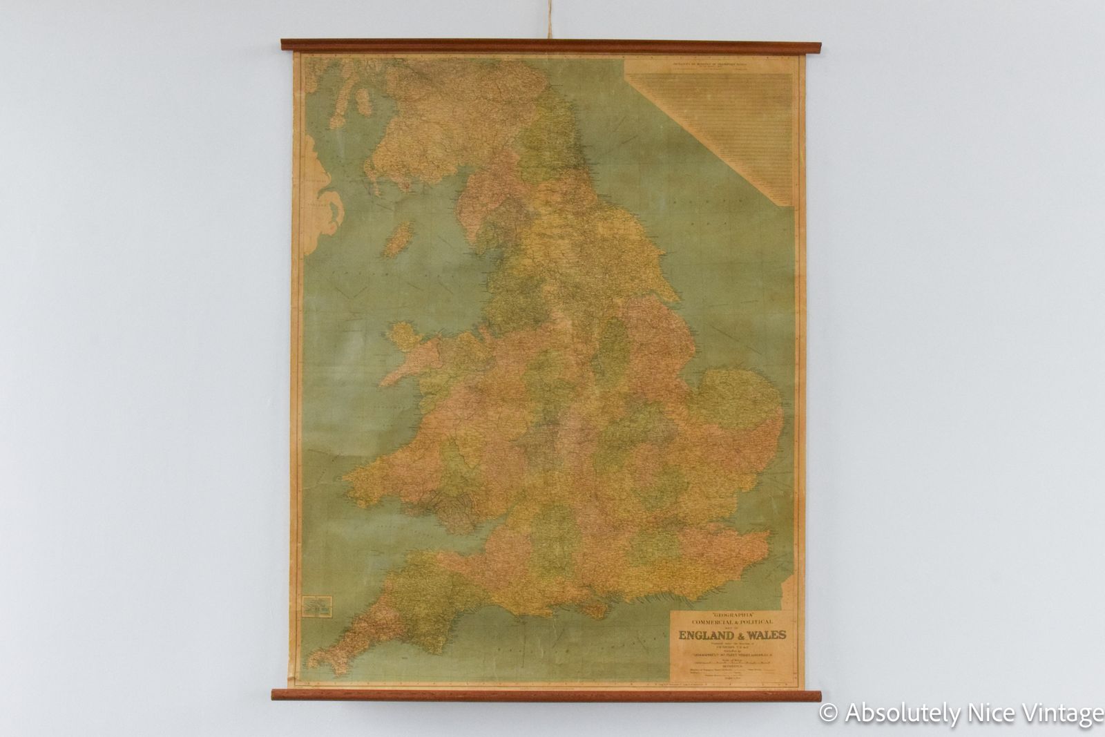 Art Vintage Geographia Wall Map Of England And Wales By P. H. Thorpe photo