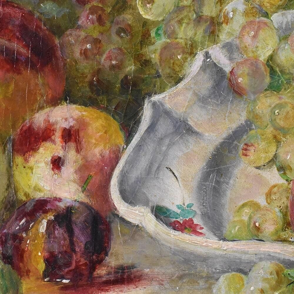 Still Life Oil Painting, Still Life With Fruit, Peaches And White Grapes, Oil On Canvas, Antique Painting, XIX Century. (Qnm616) photo buy