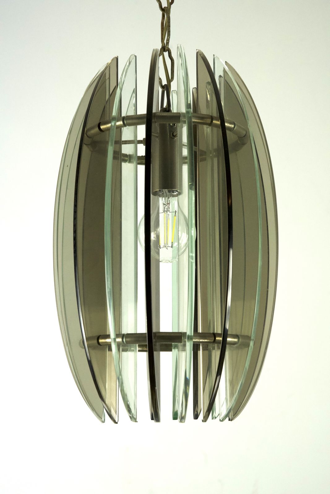 Mid Century Italian Fume And Clear Thick Glass Chandelier By Veca. Italy 1960s photo buy