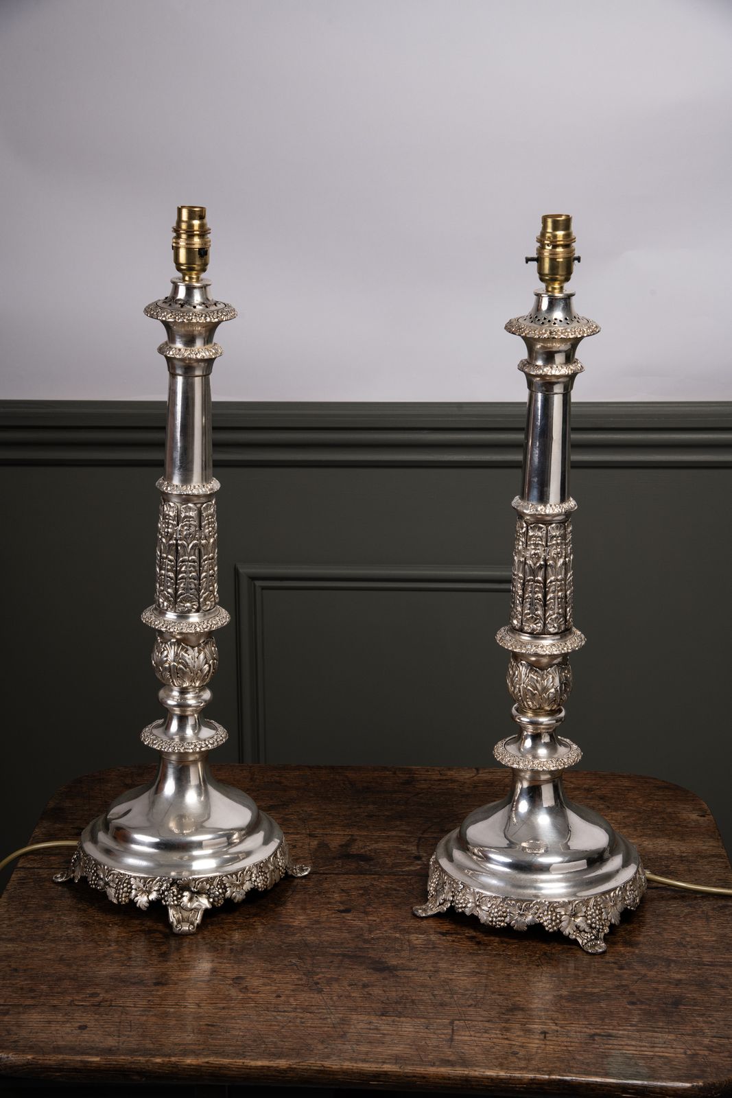 A Near Pair Of Late C19th Continental White Metal Lamps