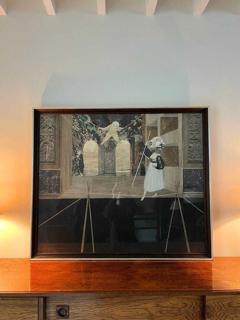 Italian Collage Stage Set Design Attr Piero Fornasetti, Large Mid Century Monochrome Artwork, Italy C.1960, Framed And Glazed photo 2350.0