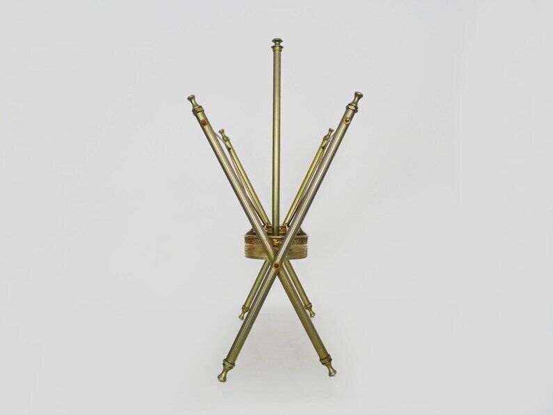 Neoclassical Baroque Folding Magazine Rack In Gold Metal. 50s photo for sale