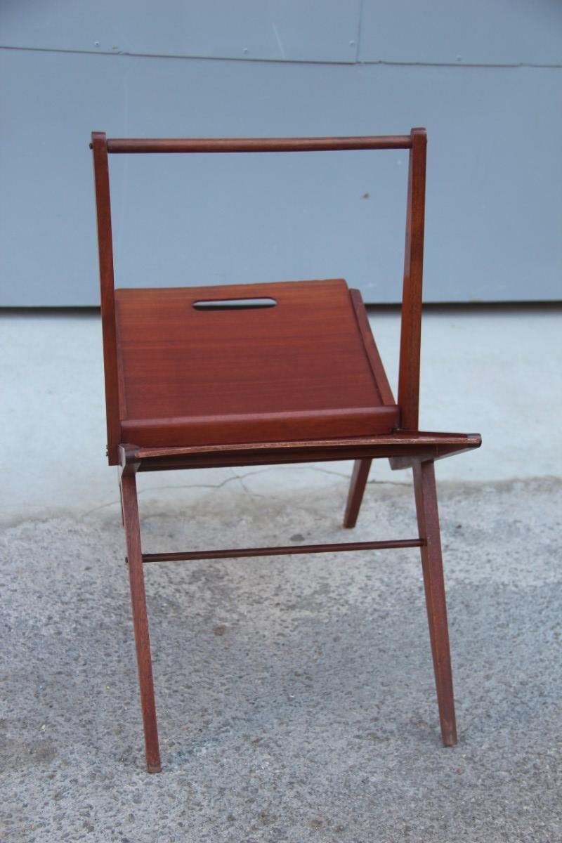 Mahogany Magazine Rack Mid Century Modern Italian Design 1950s Geometric Shape photo furniture