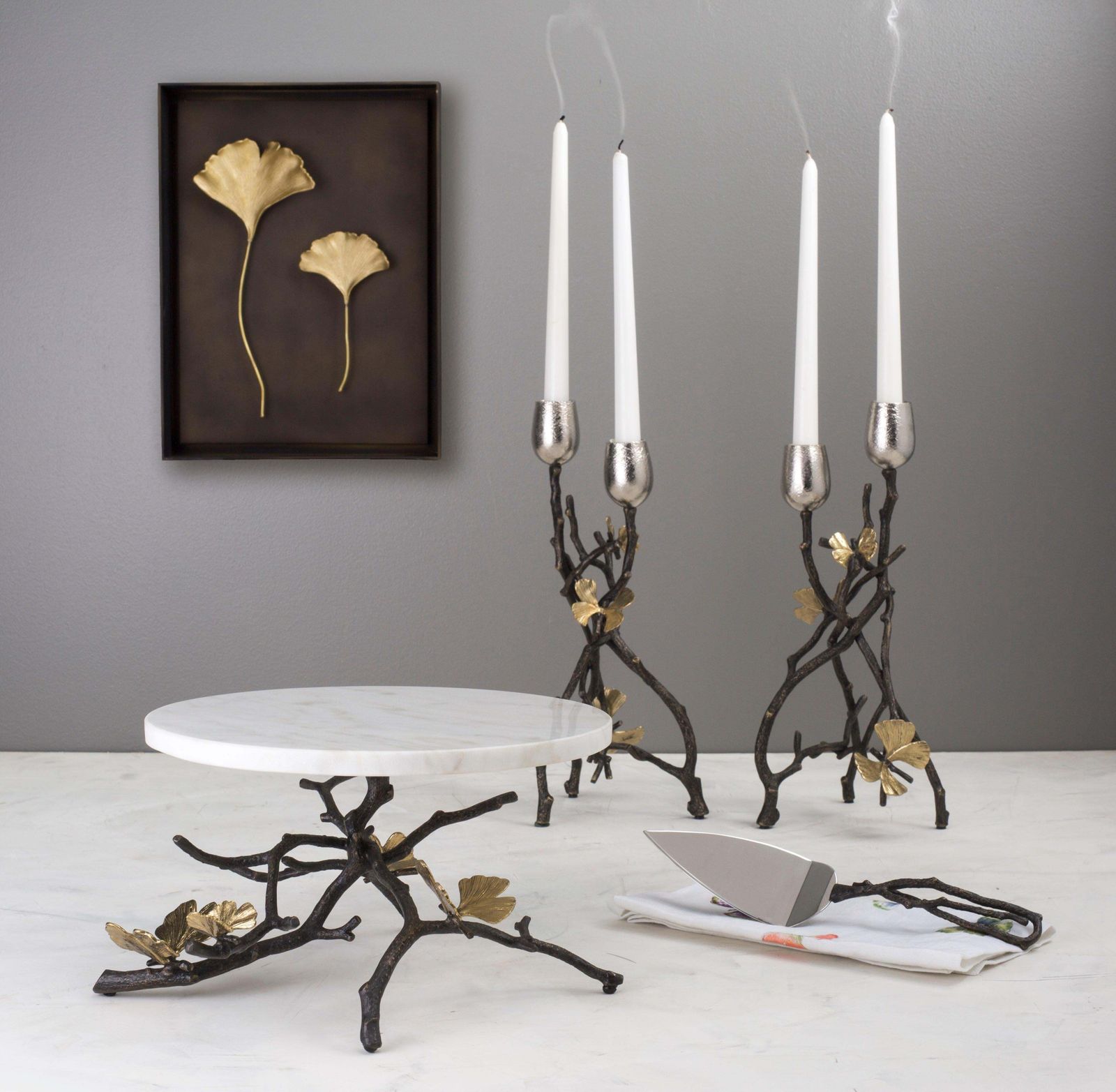 Butterfly Ginkgo Candlesticks   Made From Oxidised Nickel Plated Brass. photo furniture