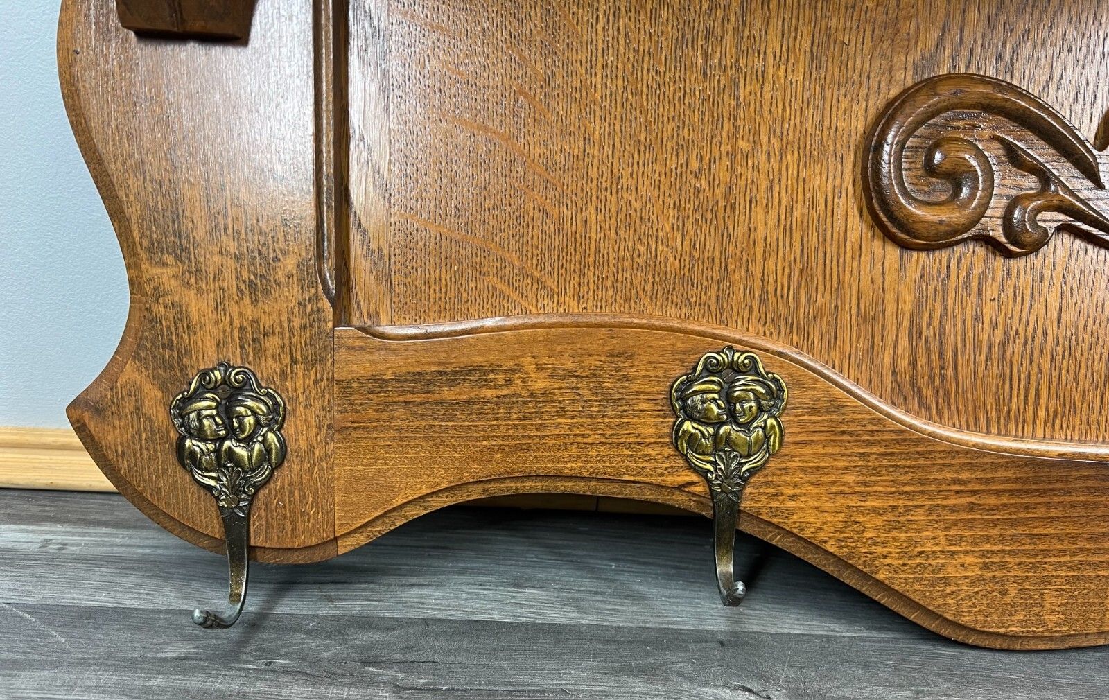 Coat Hanger Rack French Antique Solid Wood 5 Hook Ornate Carved (Lot 3506) photo Furniture