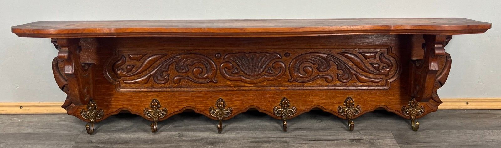 Coat Hanger Rack French Antique Solid Wood 6 Hook Ornate Carved (Lot 3510) photo furniture