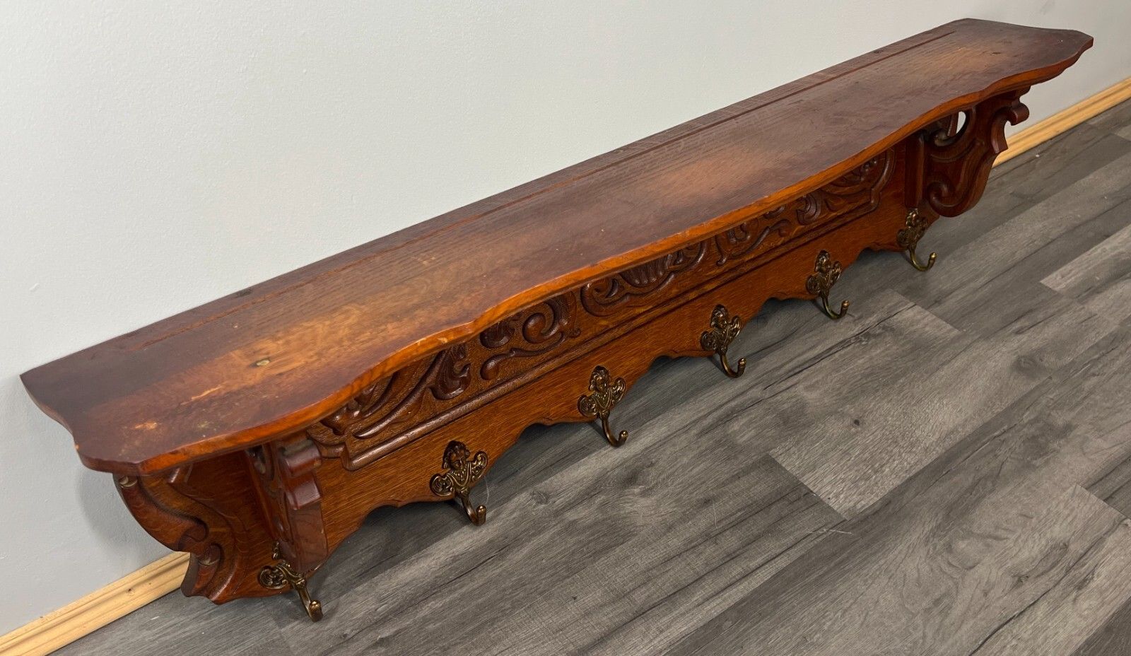 Coat Hanger Rack French Antique Solid Wood 6 Hook Ornate Carved (Lot 3510) photo vinterior