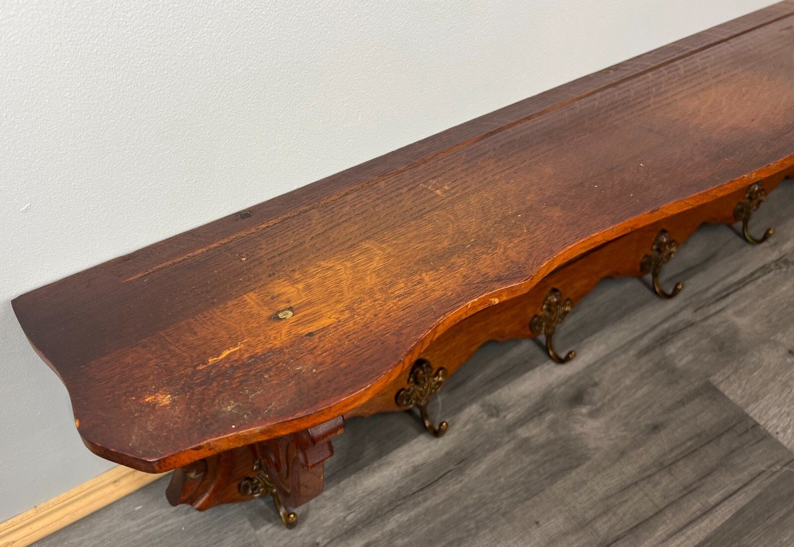Coat Hanger Rack French Antique Solid Wood 6 Hook Ornate Carved (Lot 3510) photo buy
