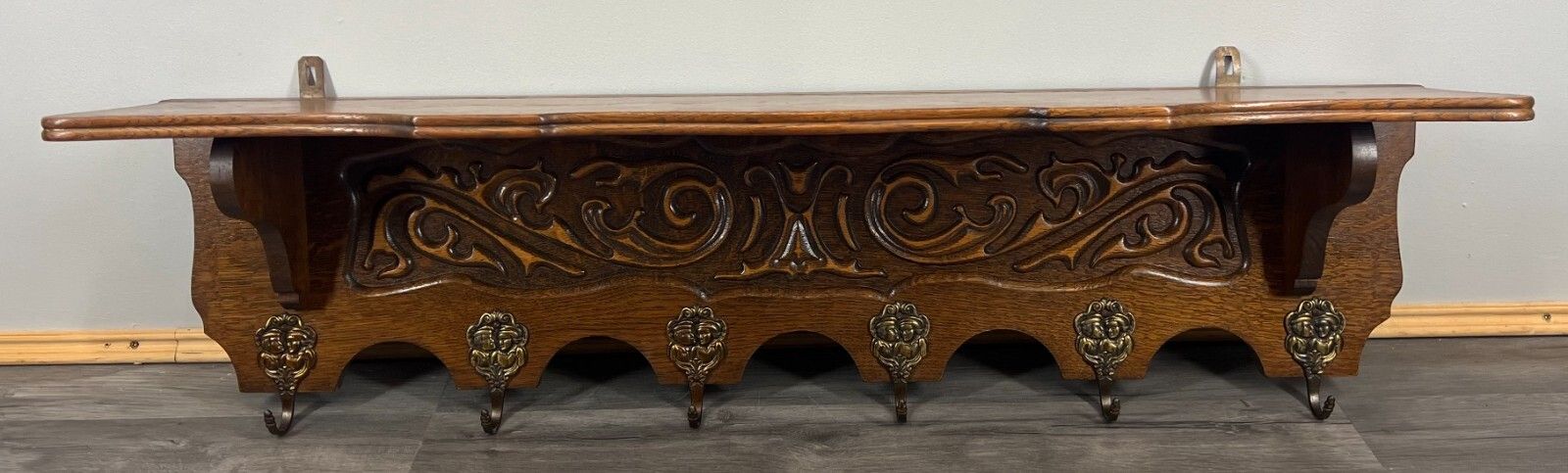 Coat Hanger Rack French Antique Solid Wood 6 Hook Ornate Carved (Lot 3511) photo furniture