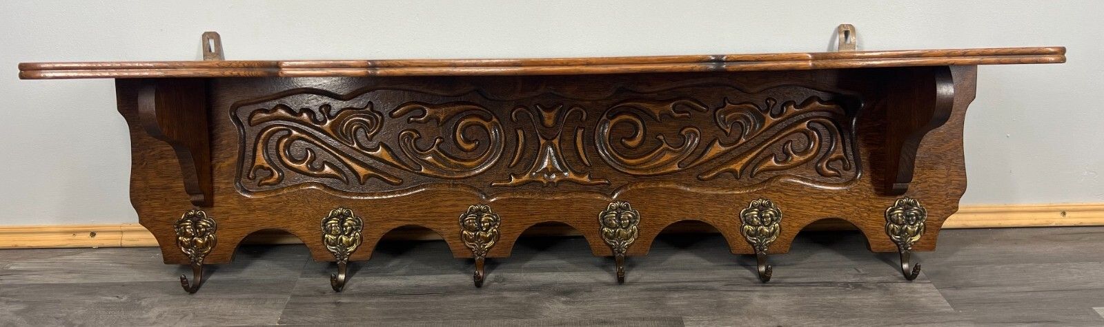Coat Hanger Rack French Antique Solid Wood 6 Hook Ornate Carved (Lot 3511) photo for sale