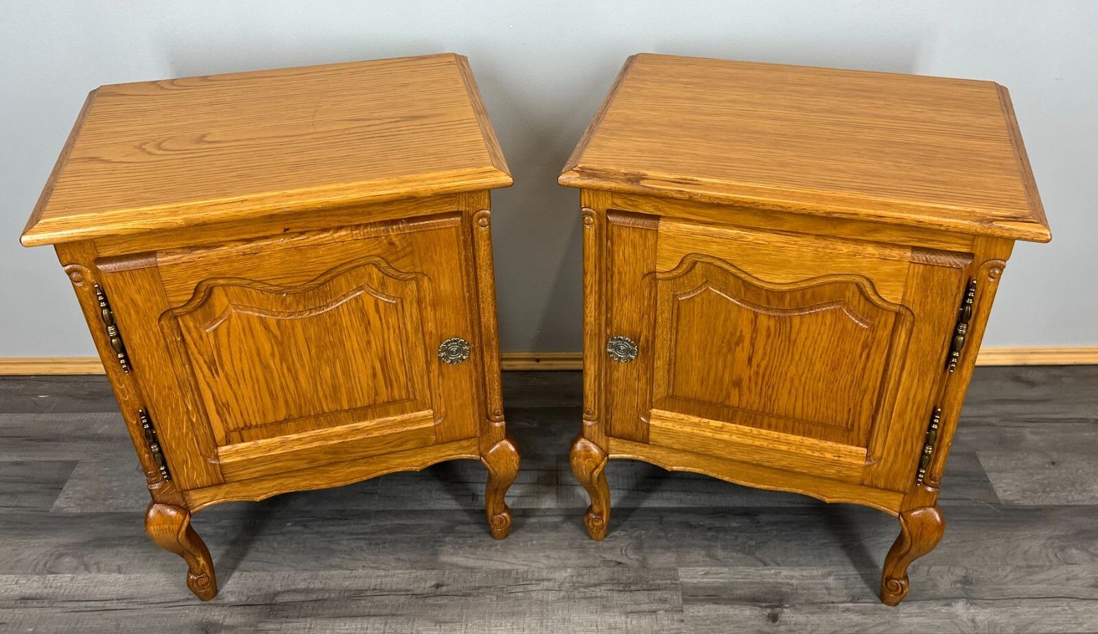 Bedside Tables Pair French Oak Louis XVI Vintage Nightstands Cabinets Lot 3517 photo furniture