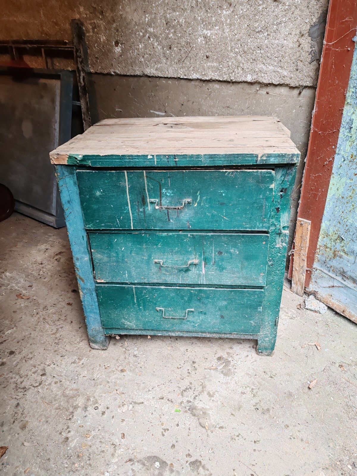 1930s Hungarian Workshop Chest Drawers Solid Hardwood, Chippy Wood, Vintage