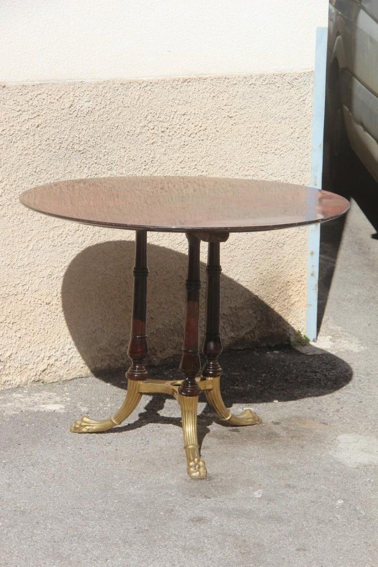 photo vintage Round Mid Century Modern Italian Dining Room Table Rosewood Brass Lion's Foot