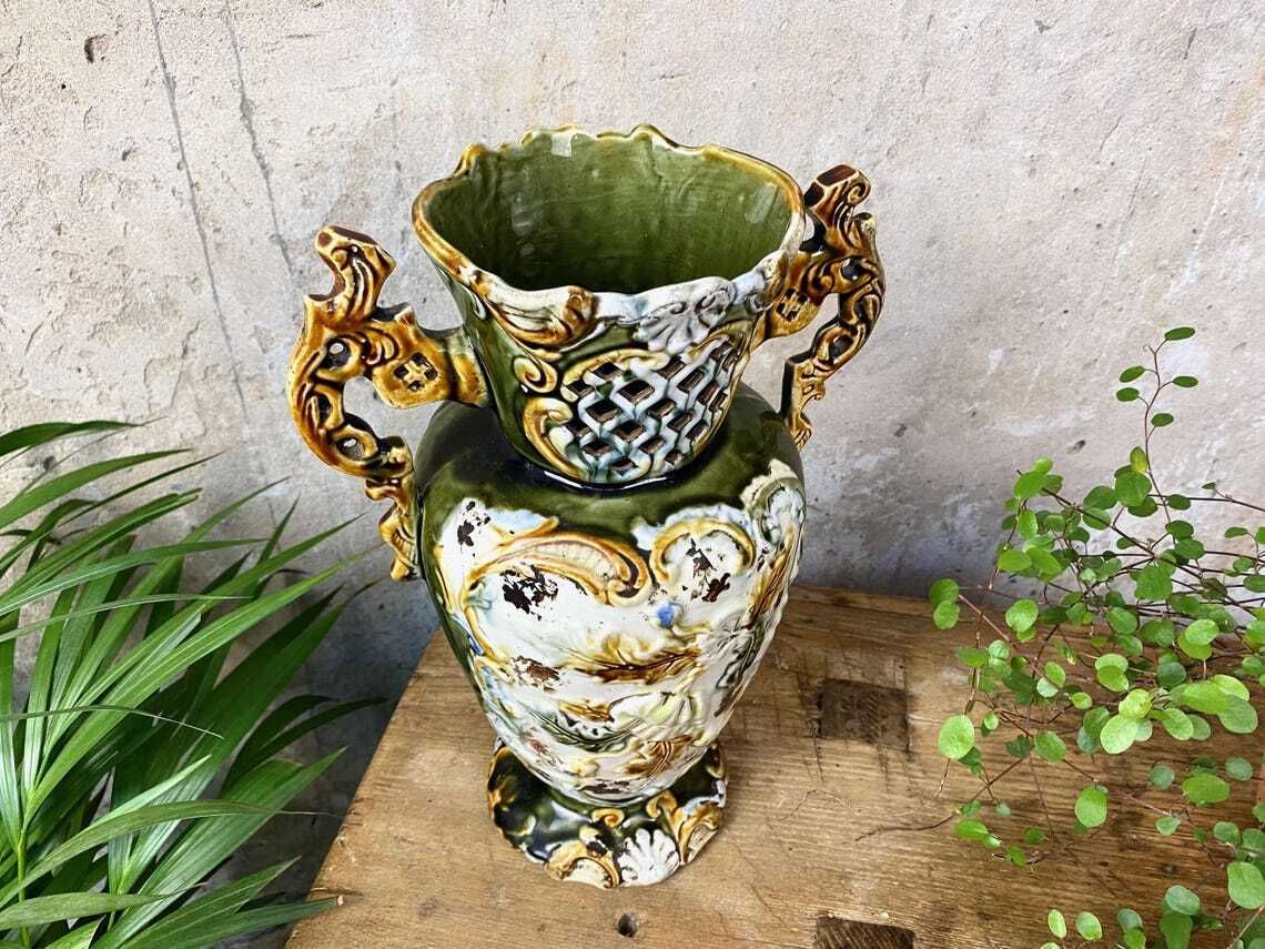 Antique Victorian Majolica Vase photo for sale
