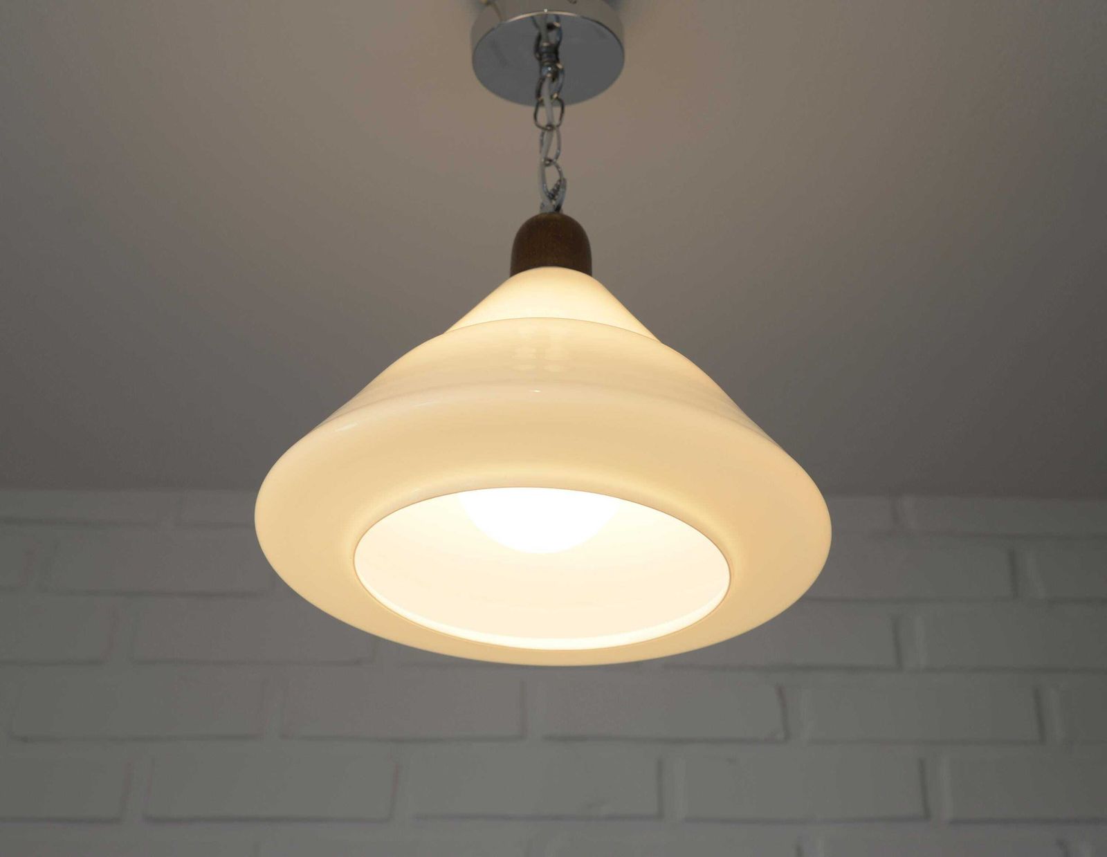 Vintage Pendant Light / Mid Century Modern / Hanging Lamp / White Glass Light Fixture / Yugoslavia 1970's / Ceiling Light / Retro Lighting photo furniture