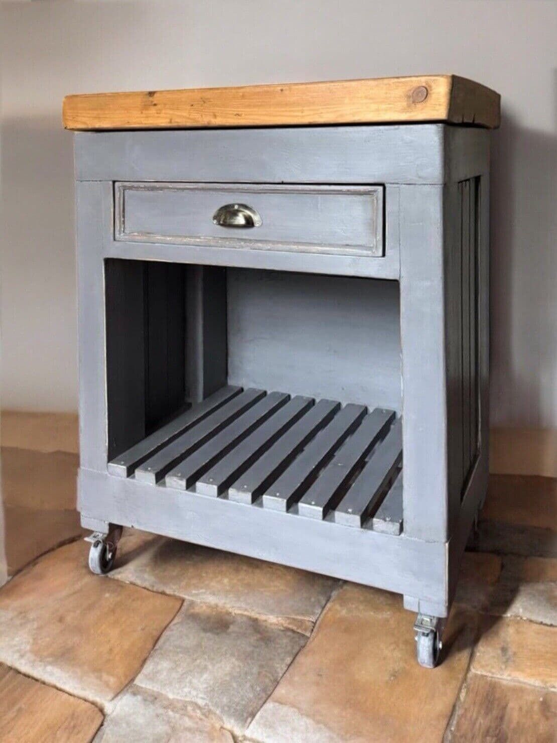 Vintage Grey Painted Butcher’s Block Kitchen Cart Island photo furniture
