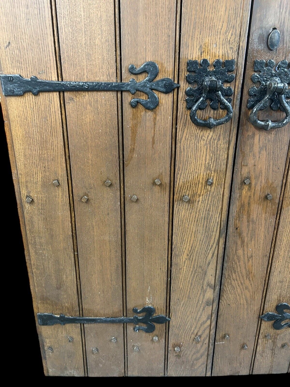 Solid Oak Doors Double Antique Period Reclaimed Old Iron Handles Wood Planks photo Home Fixtures