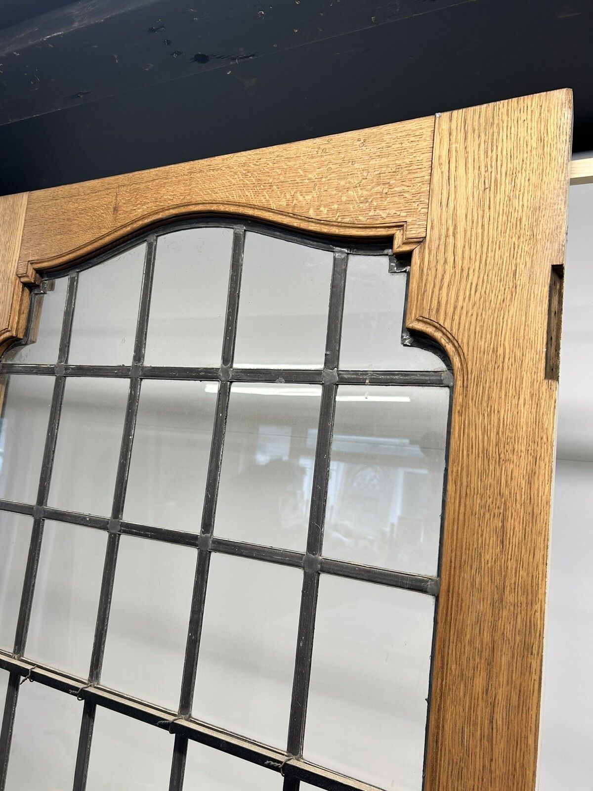 Solid Oak Door Internal Antique Period Reclaimed Old Glass Leaded Vestibule Arch photo for sale