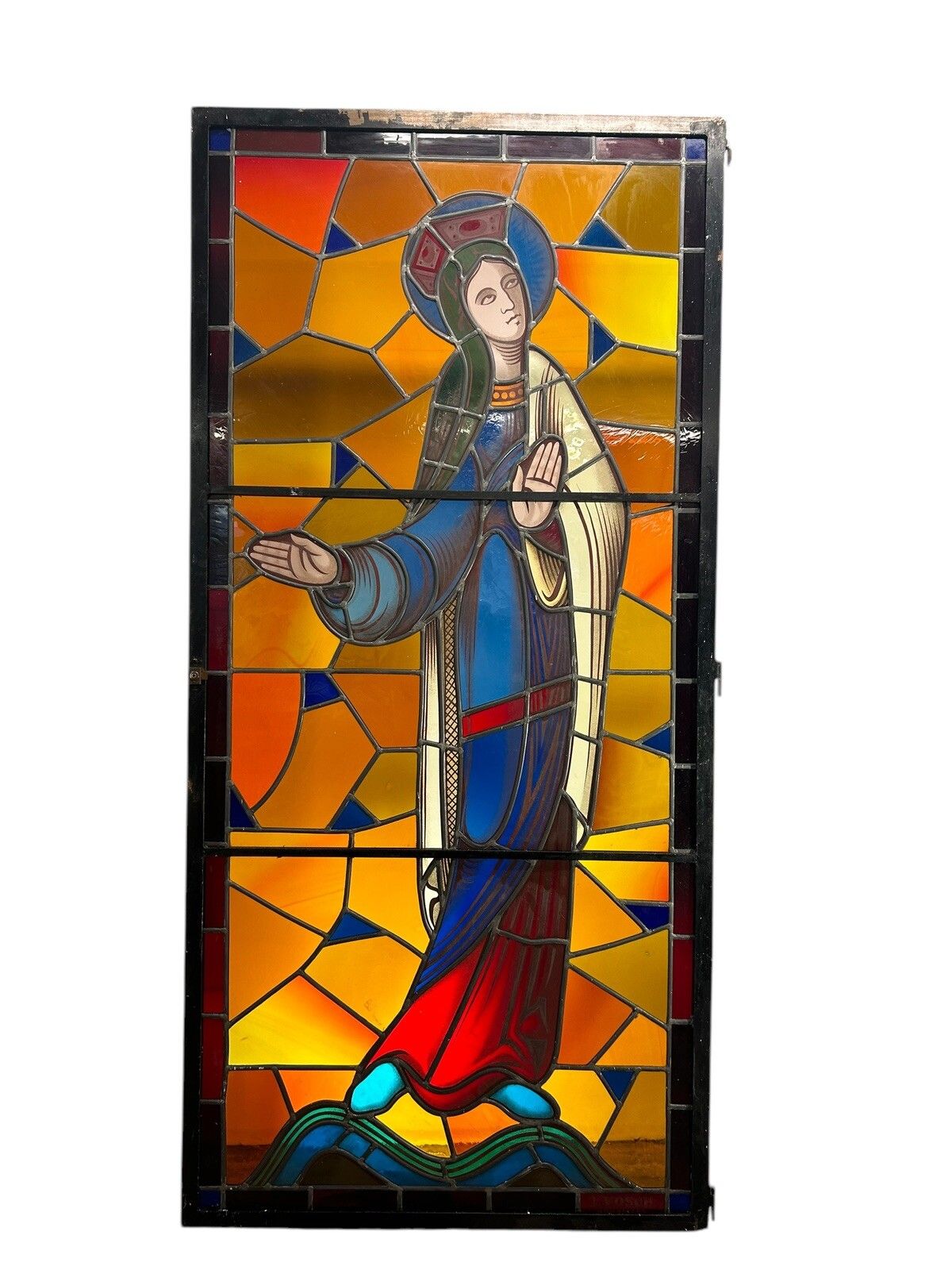 Stained Glass Hand Painted Window Panel Old Antique J Vosch Belgium Leaded Rare photo furniture