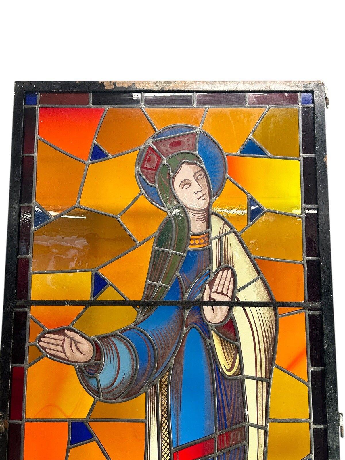 Stained Glass Hand Painted Window Panel Old Antique J Vosch Belgium Leaded Rare photo Home Decor