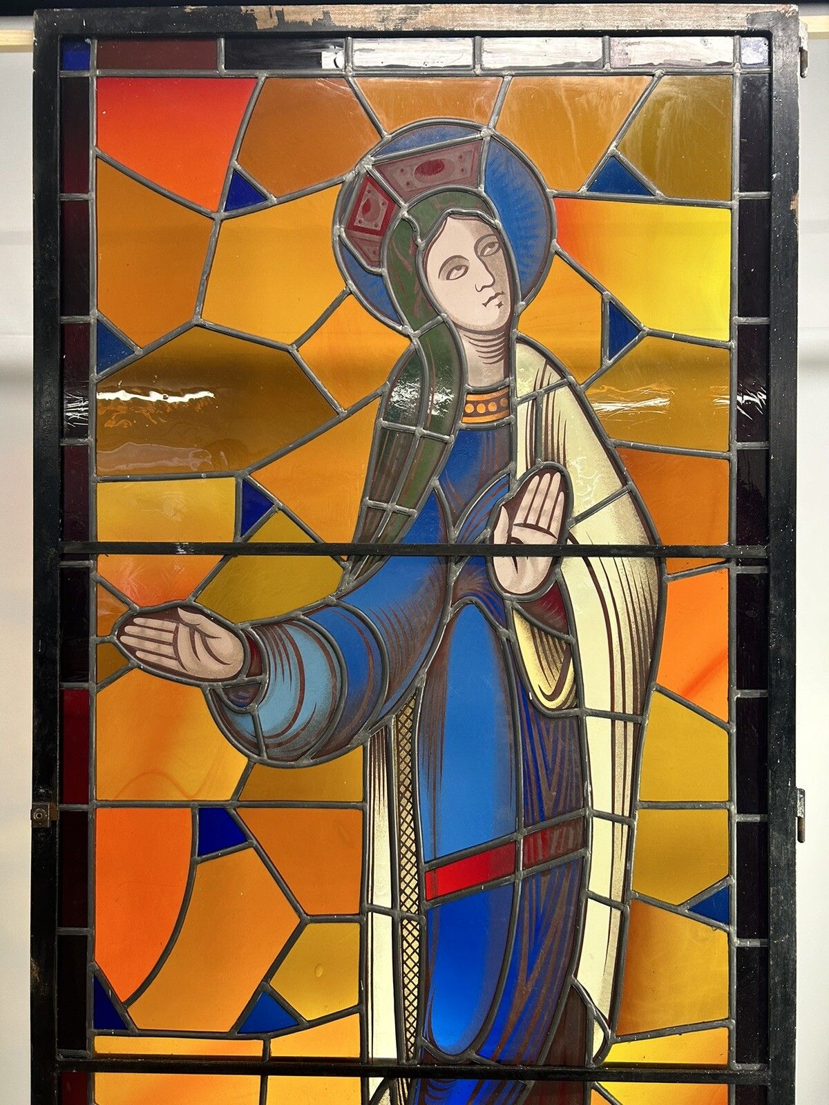 Stained Glass Hand Painted Window Panel Old Antique J Vosch Belgium Leaded Rare photo vinterior