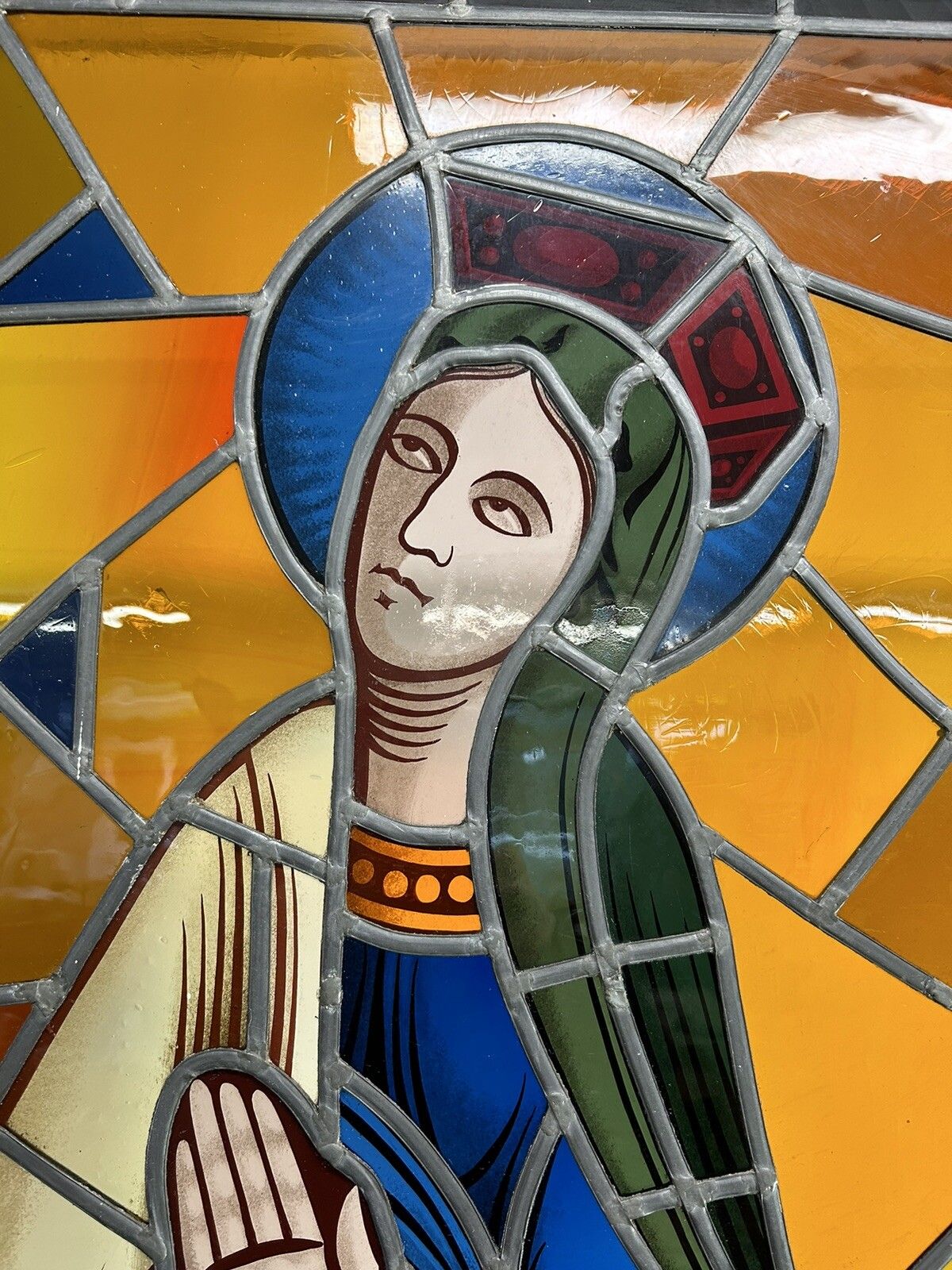 4071.0 Stained Glass Hand Painted Window Panel Old Antique J Vosch Belgium Leaded Rare photo
