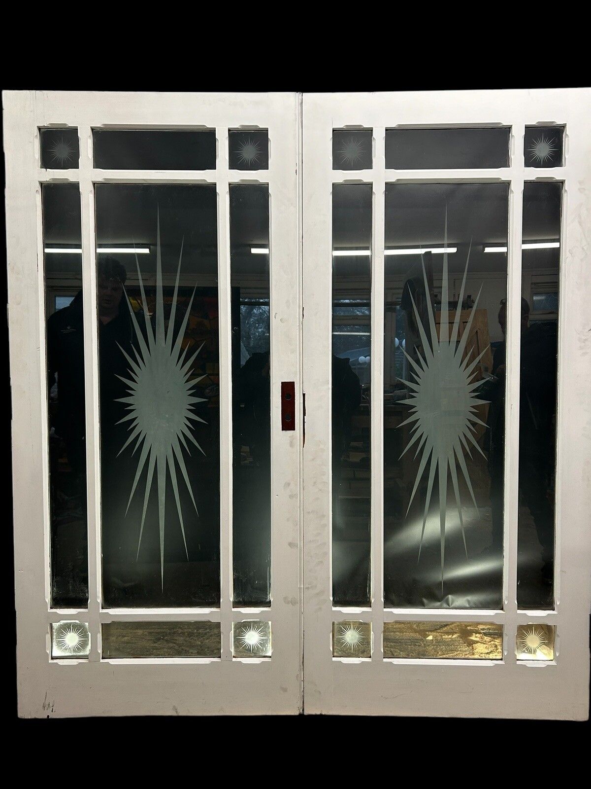Victorian French Doors Mahogany Etched Glass Period Reclaimed Antique Hardwood