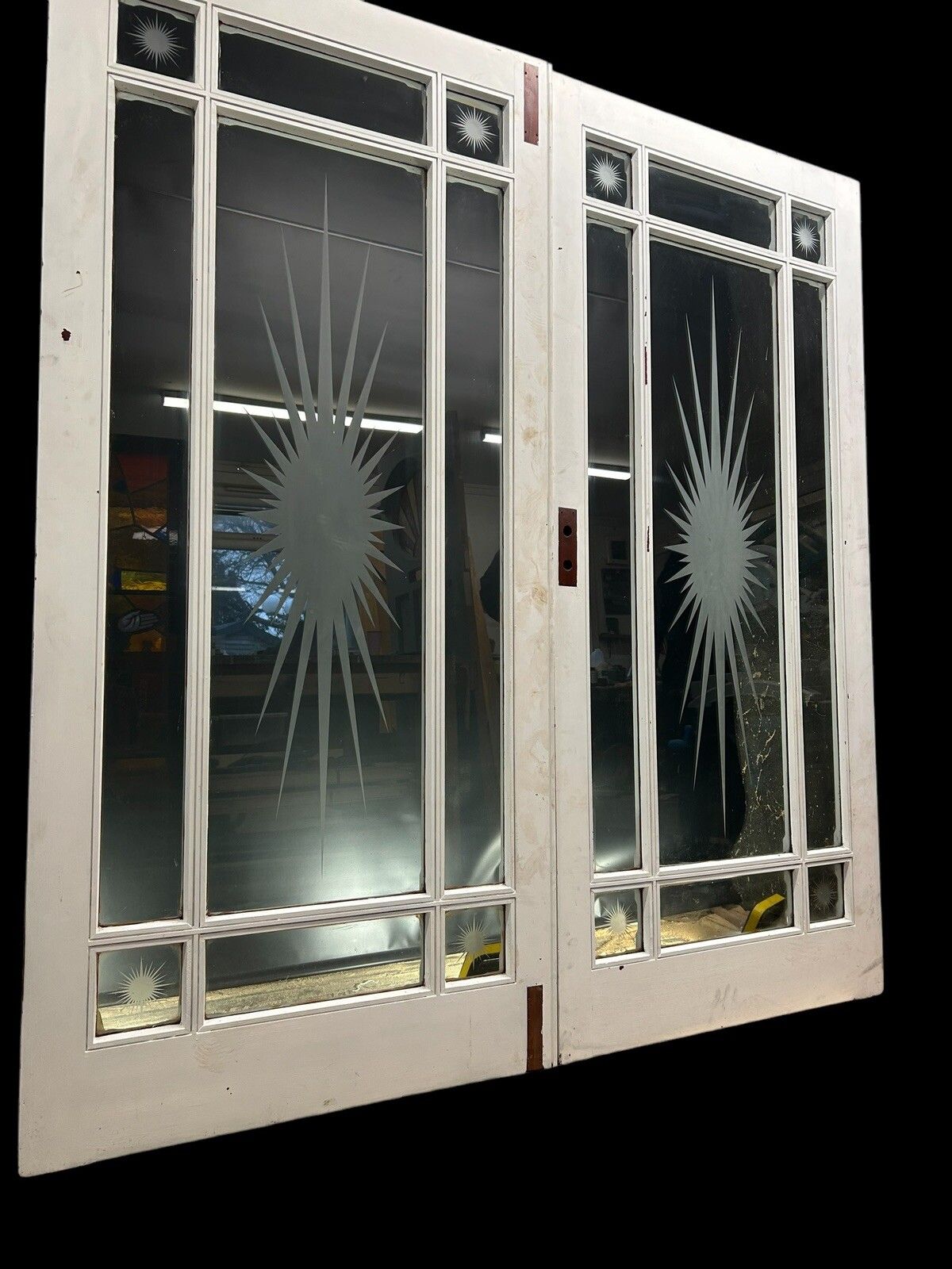 Victorian French Doors Mahogany Etched Glass Period Reclaimed Antique Hardwood photo vinterior