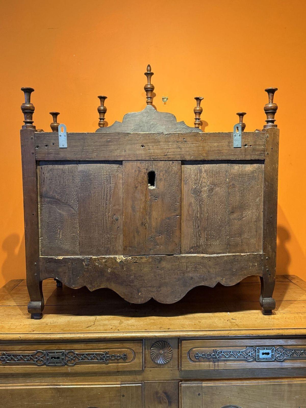18th Century French Carved Walnut Panetiere With Turned Finials photo Furniture