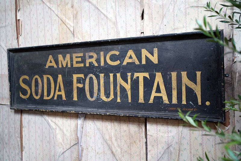 Bristol Zoological Gardens: A Large Early 20thc Sign Written Painted Advertising Sign; 'American Soda Fountain' C.1930 photo for sale