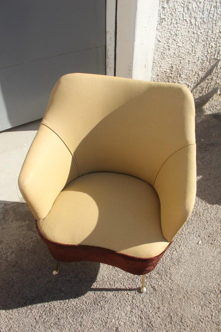 Isa Bergamo Pair Of Armchairs Italian Design Mid Century Modern Brown Brass Feet photo vinterior